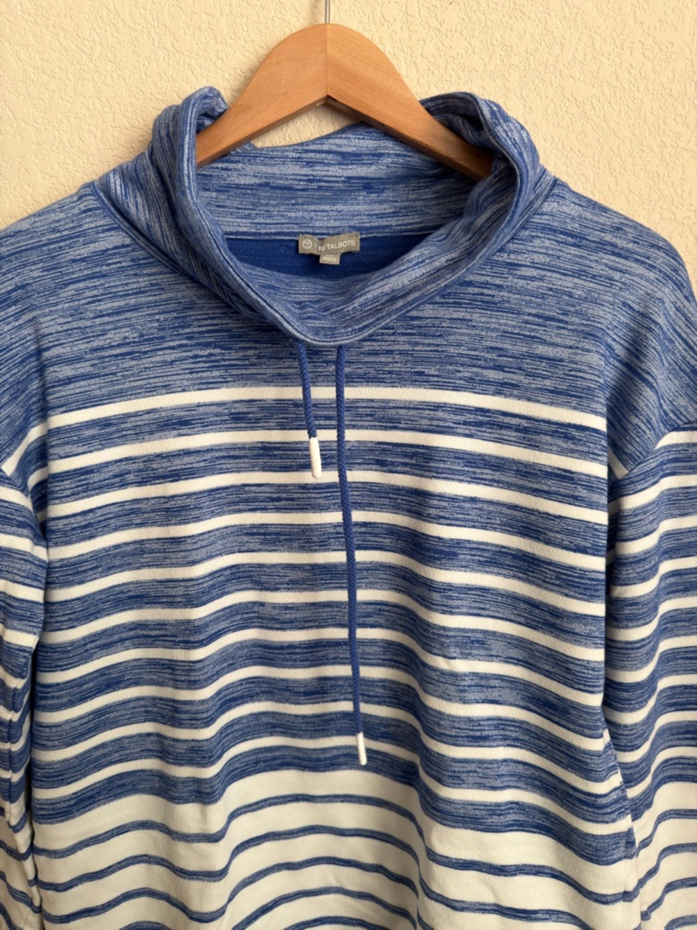 T by Talbots Striped Cowl Neck Pullover Sweater Petite Medium Blue White PM - Picture 6 of 9